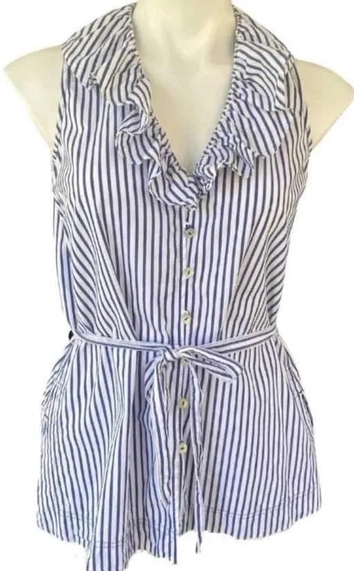 Cool Summer Stripe Sleeveless Ruffle Blouse