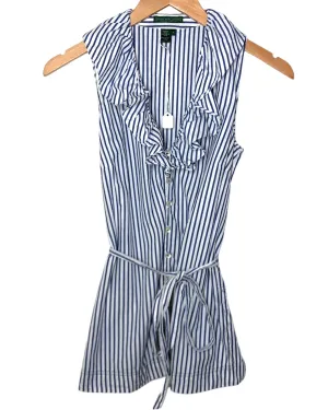 Cool Summer Stripe Sleeveless Ruffle Blouse