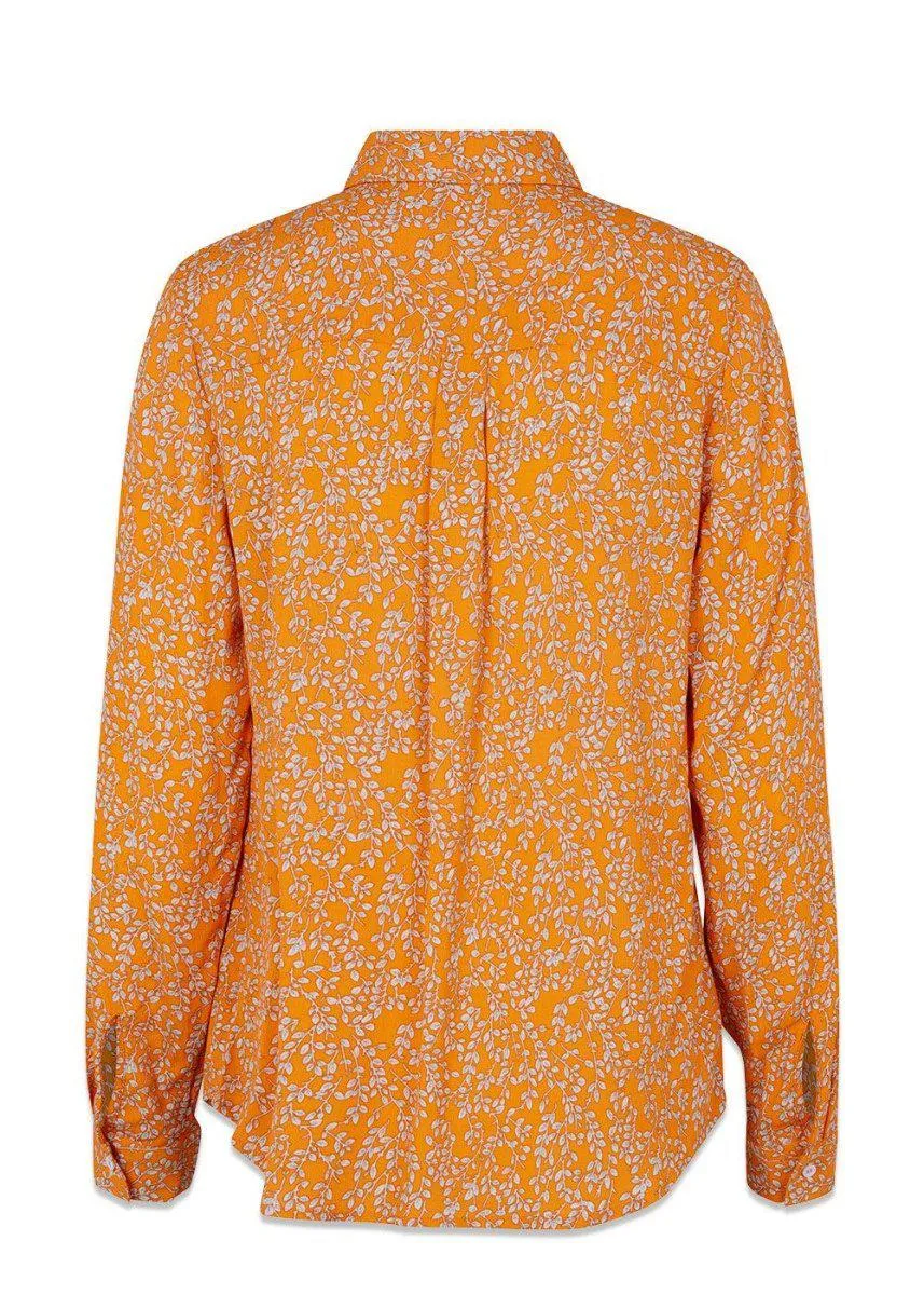 CorinnaMD print shirt - Vibrant Orange Flower Leaf
