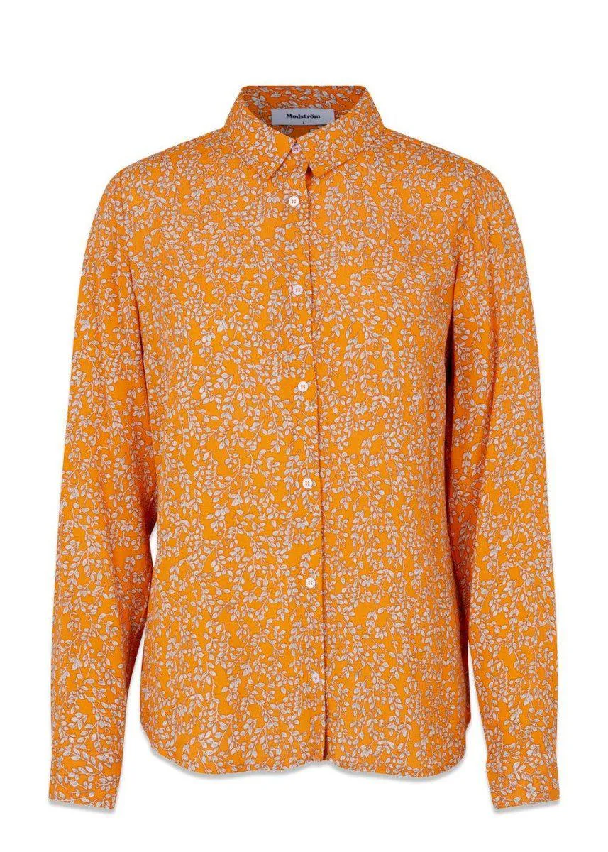 CorinnaMD print shirt - Vibrant Orange Flower Leaf