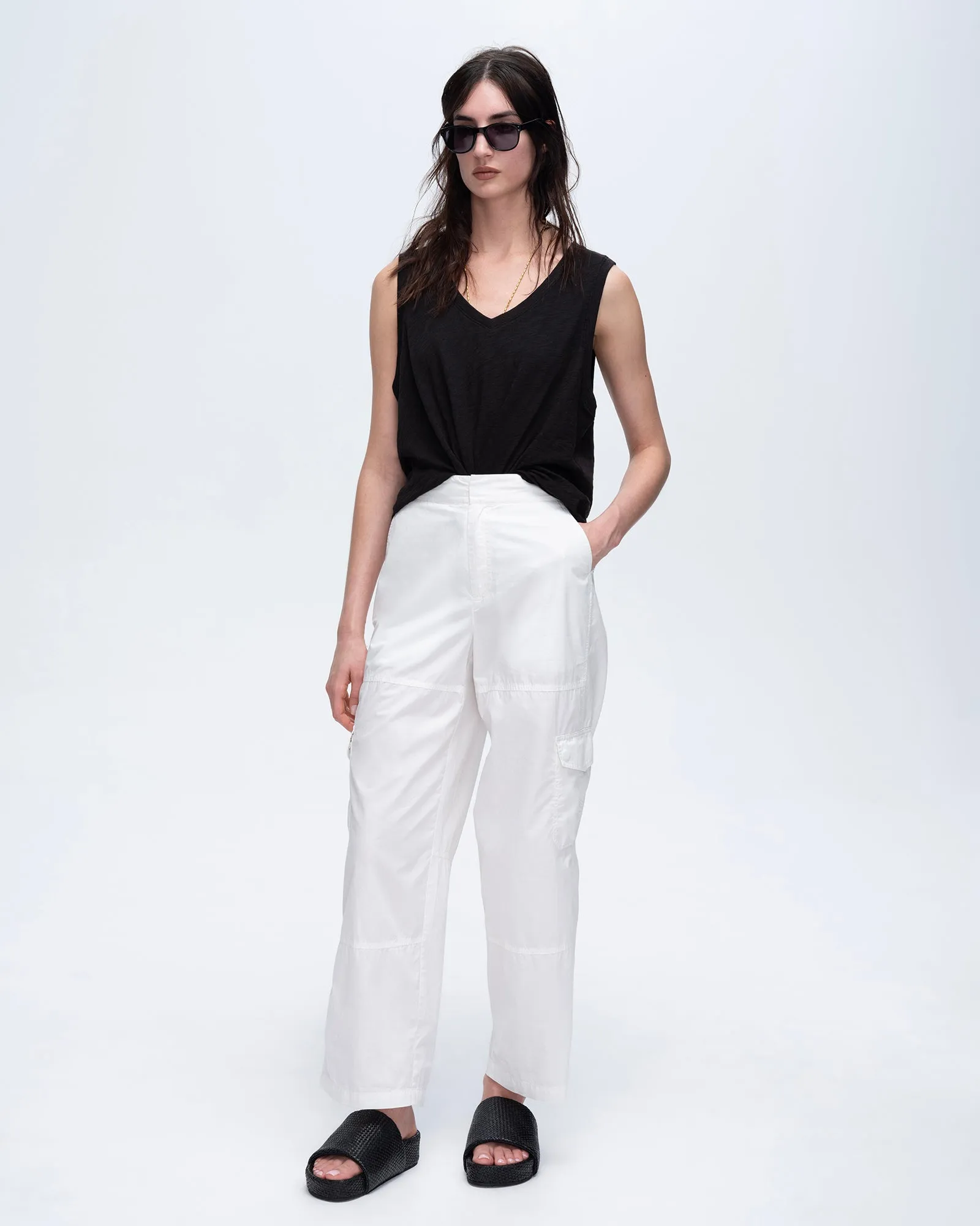 Cotton Poplin Cargo Pants - White