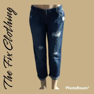 Cropped Distressed Blue Jeans