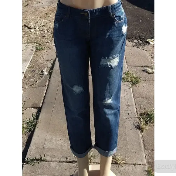 Cropped Distressed Blue Jeans