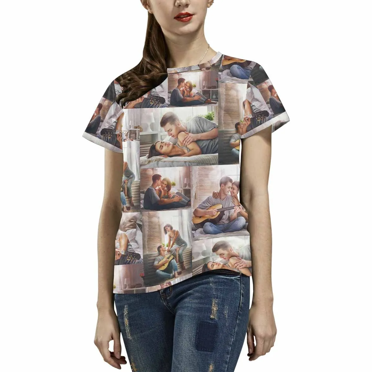 Custom Photo T-shirt Women's All Over Print T-shirt The Memories Tee For Female