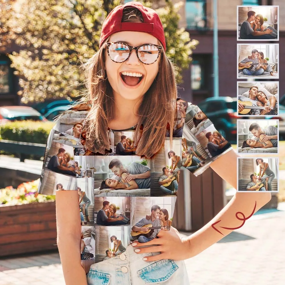 Custom Photo T-shirt Women's All Over Print T-shirt The Memories Tee For Female