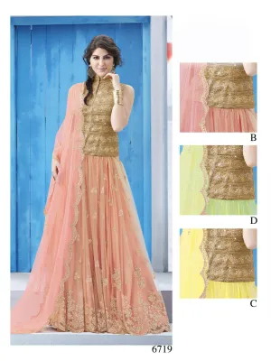Dazzling Peach Color Net And Glitter Designer Lehenga Choli