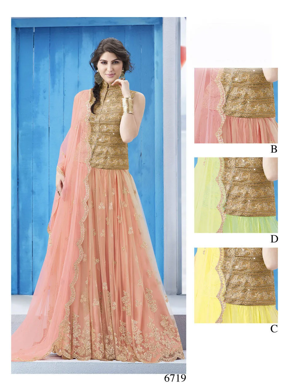 Dazzling Peach Color Net And Glitter Designer Lehenga Choli