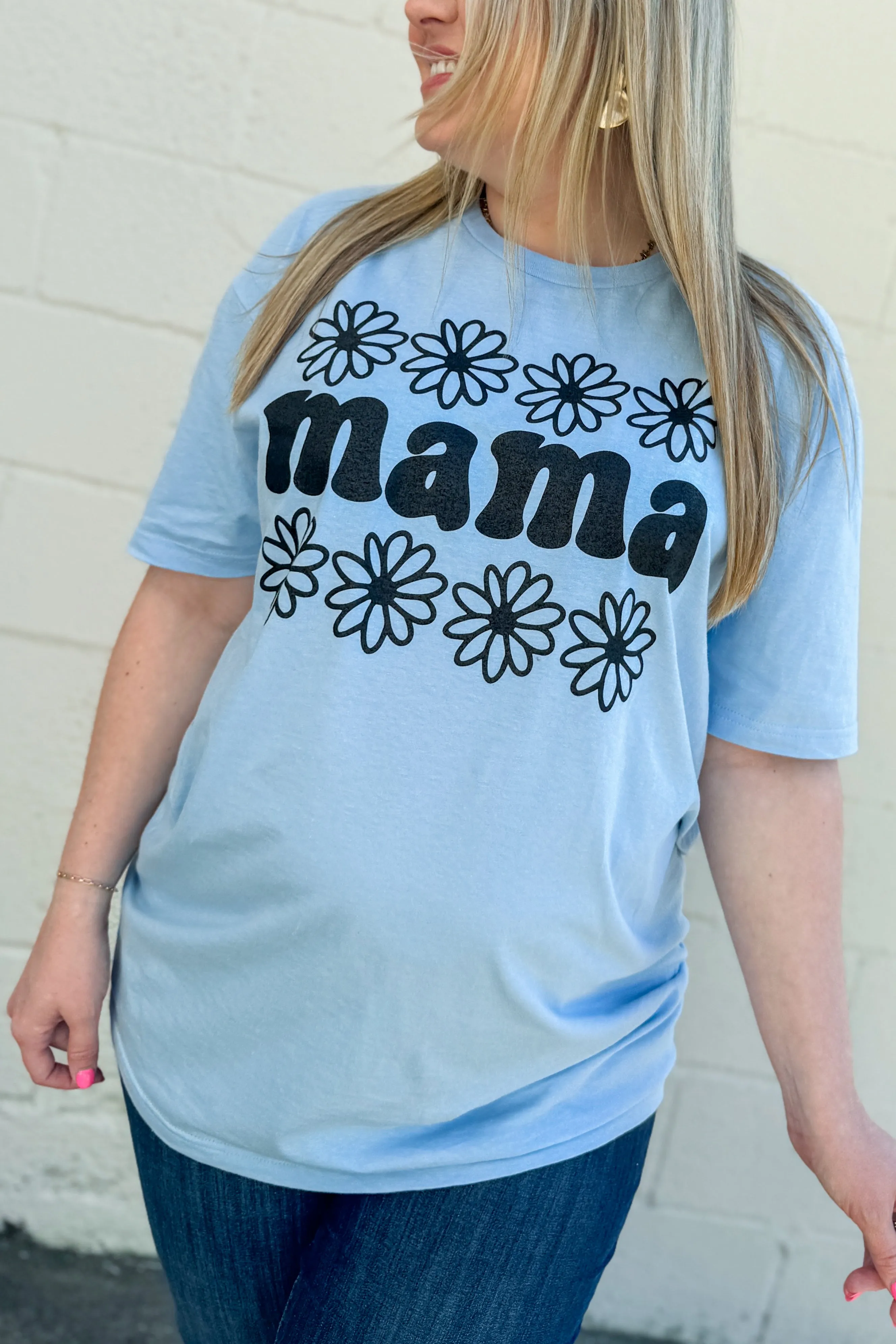 DEAL | Mama Daisy Graphic Tee, Light Blue