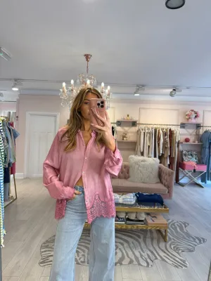 DELPHINE LACE HEM SATIN SHIRT ROSE