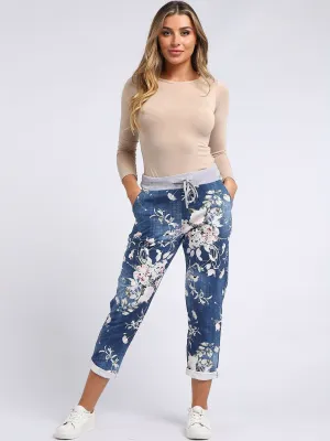 DENVER FLORAL DARK BLUE TROUSERS