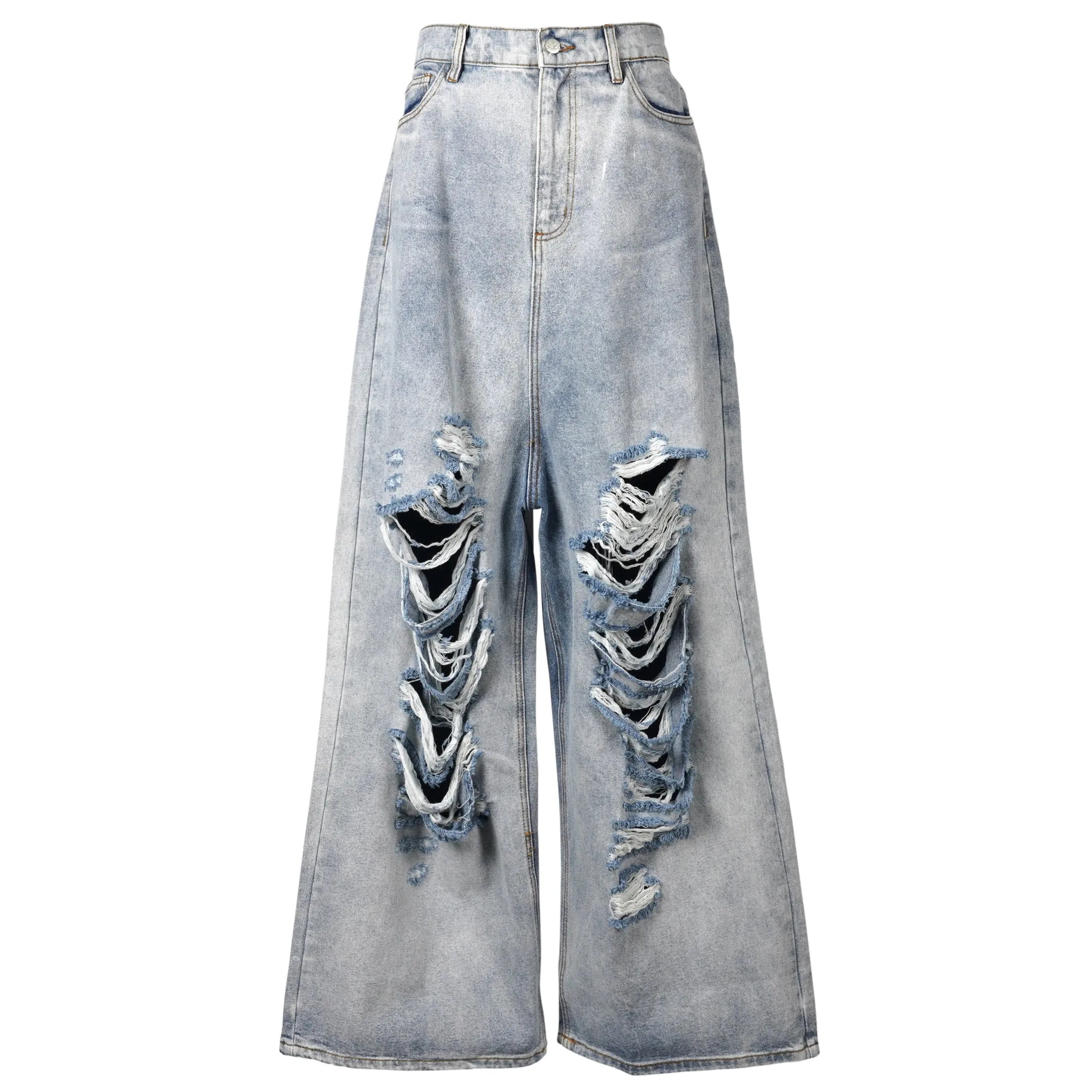 DISTRESSED DENIM JEANS / LIGHT WASH