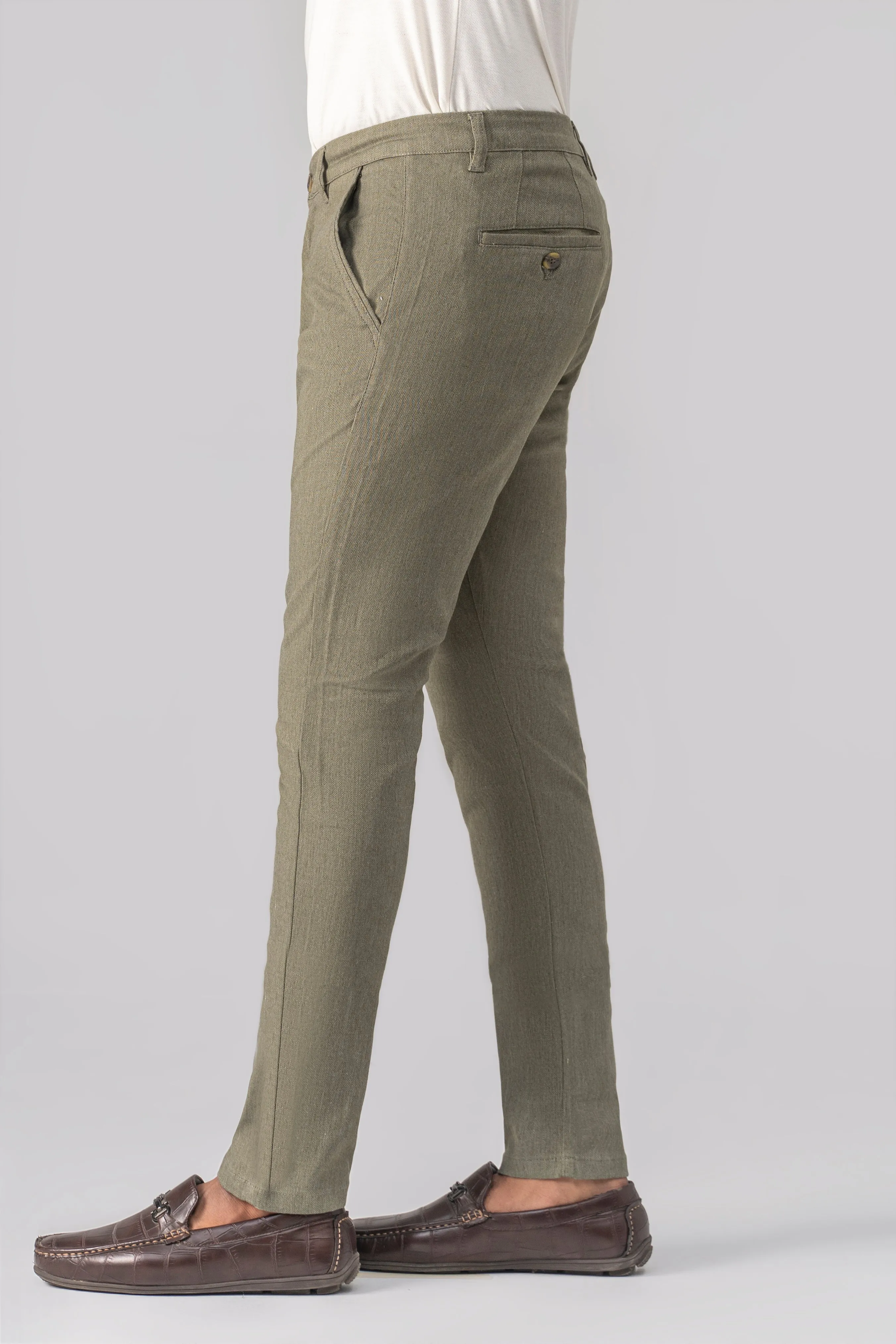 DOBBY SLIM FIT CASUAL PANT OLIVE