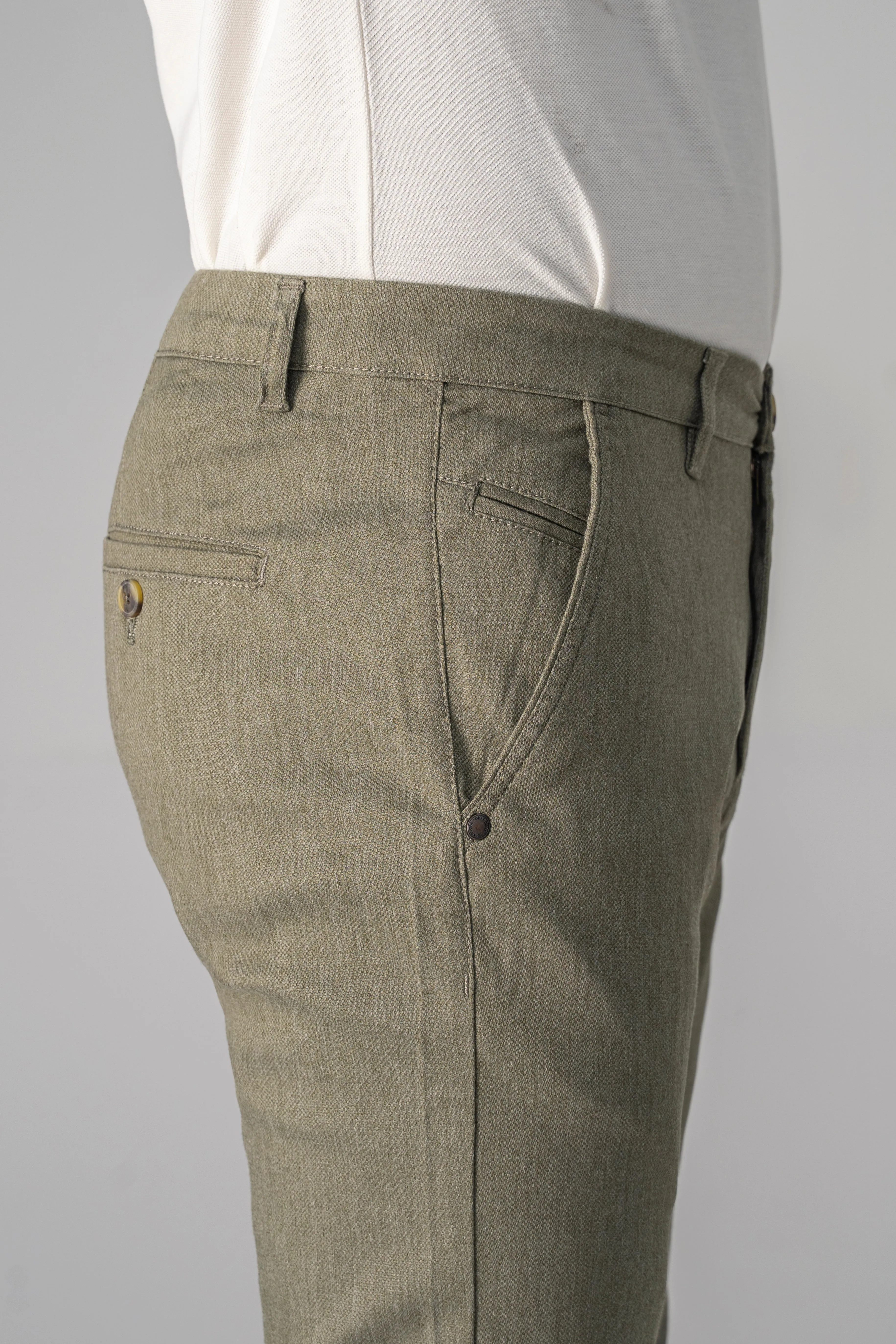 DOBBY SLIM FIT CASUAL PANT OLIVE