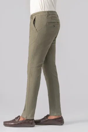 DOBBY SLIM FIT CASUAL PANT OLIVE