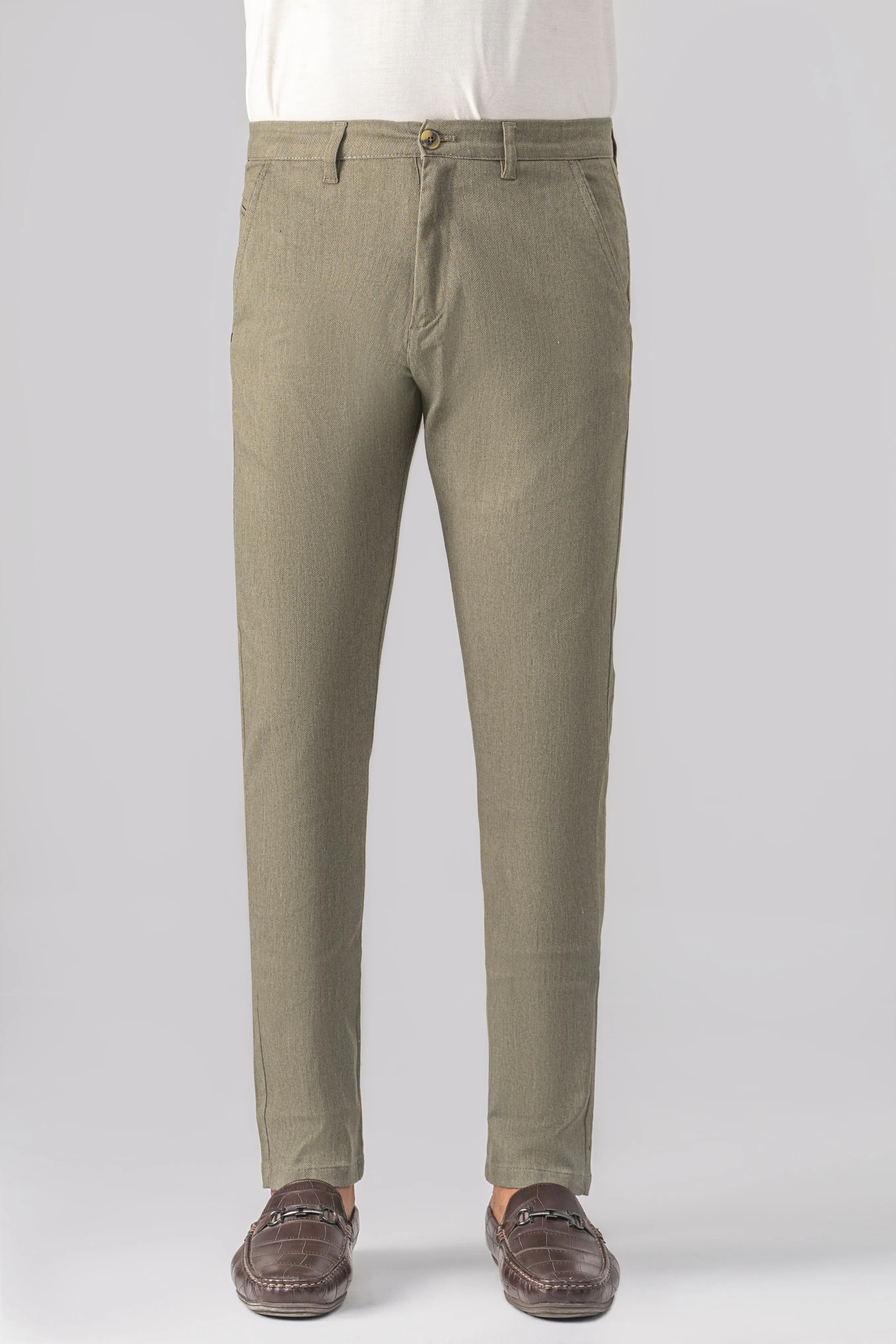 DOBBY SLIM FIT CASUAL PANT OLIVE