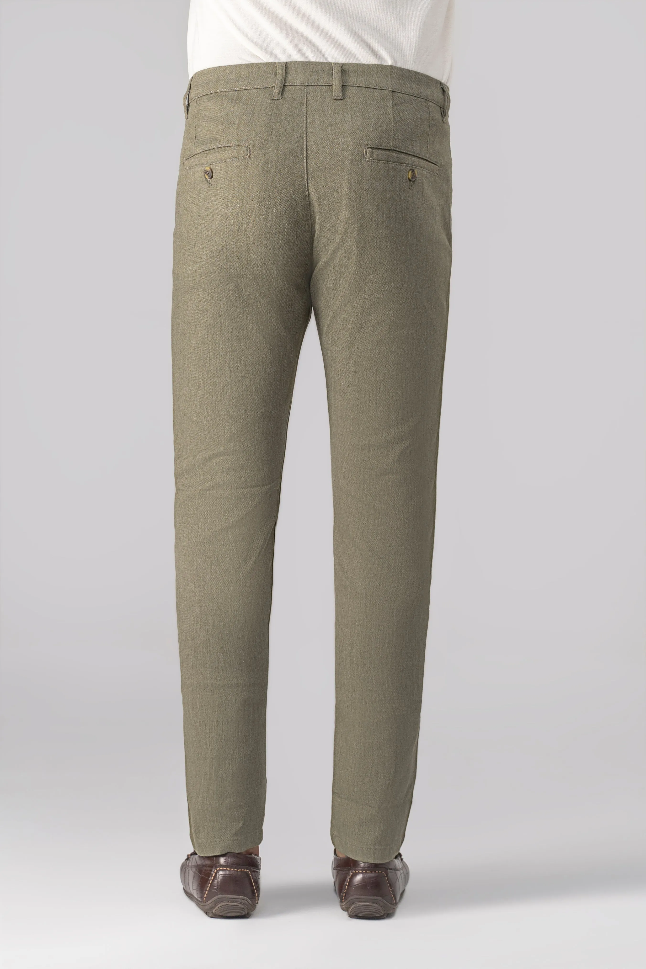 DOBBY SLIM FIT CASUAL PANT OLIVE