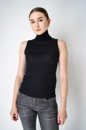 Dorothee Schumacher Knitted Wool Cashmere Sleeveless Turtleneck in Black