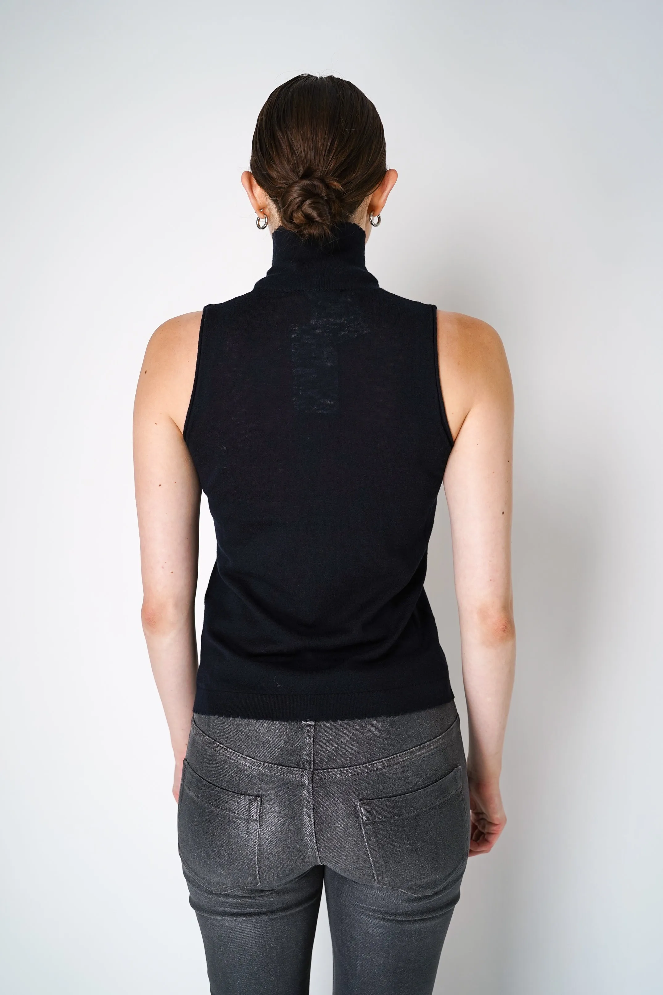 Dorothee Schumacher Knitted Wool Cashmere Sleeveless Turtleneck in Black