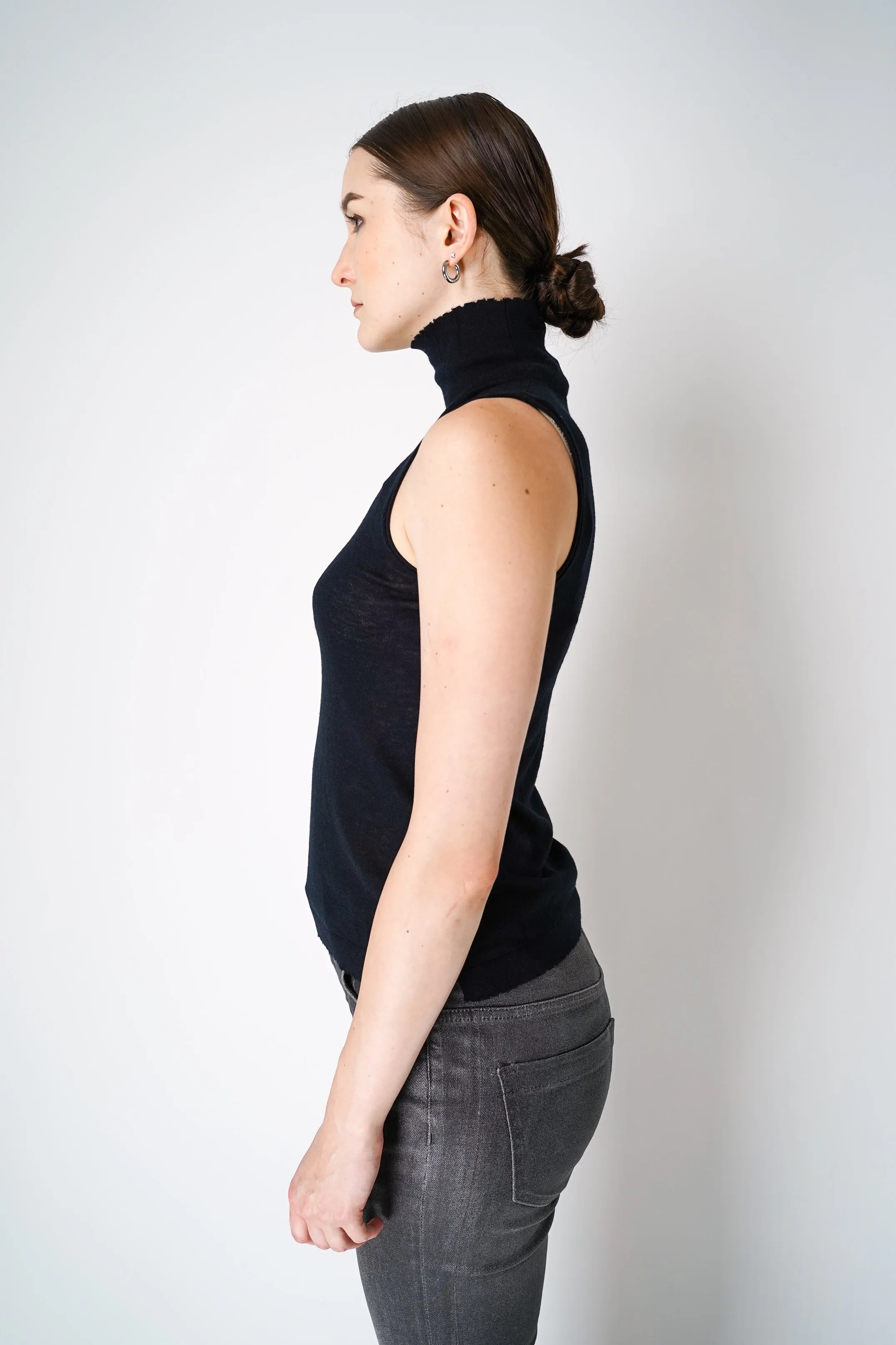 Dorothee Schumacher Knitted Wool Cashmere Sleeveless Turtleneck in Black