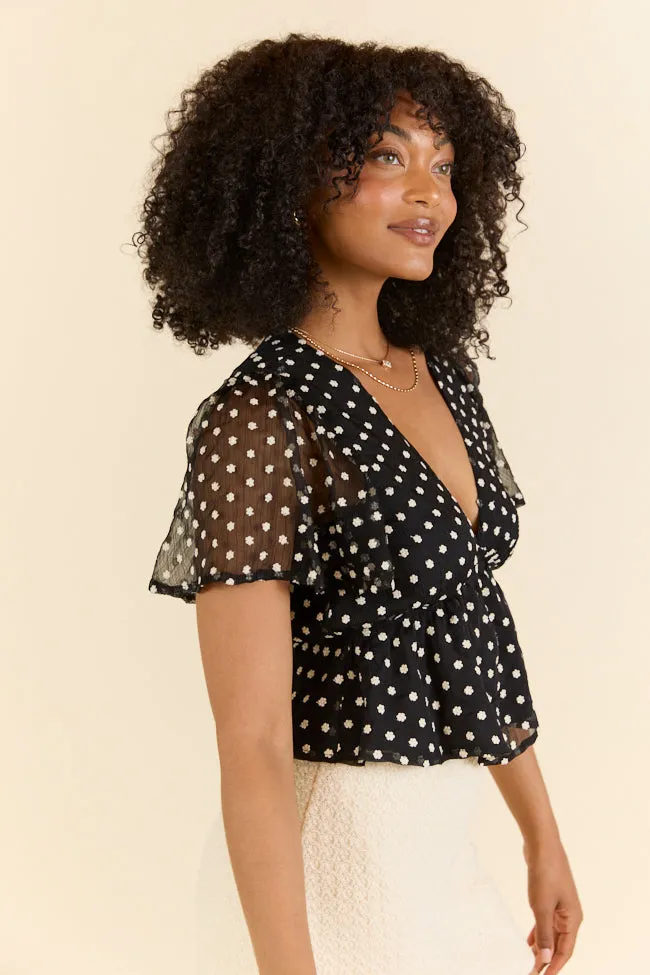 Dotted Blossoms Black Floral Embroidered Blouse