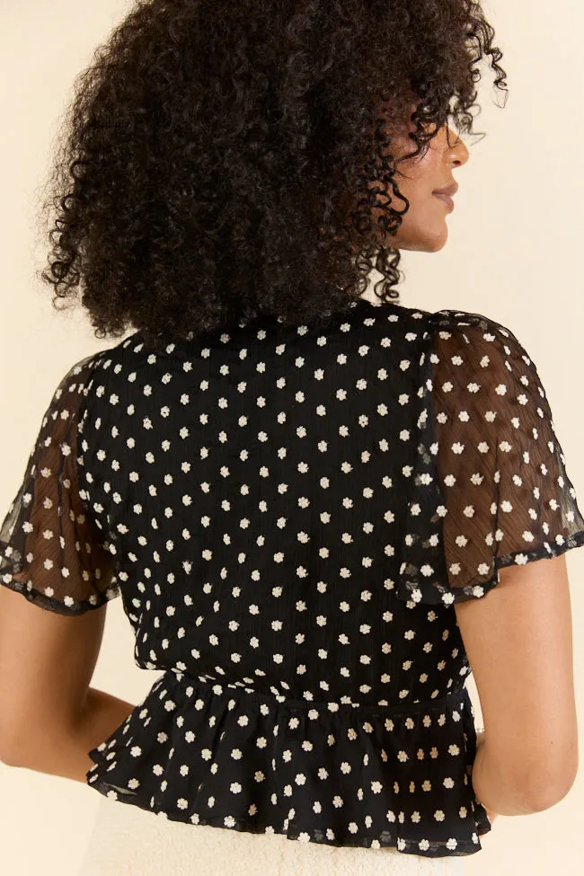 Dotted Blossoms Black Floral Embroidered Blouse
