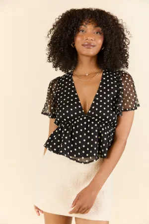 Dotted Blossoms Black Floral Embroidered Blouse