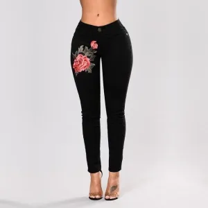 Embroidered Flower Denim Jeans