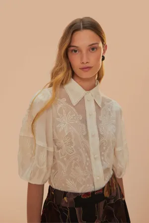 Embroidered White Short Sleeve Blouse