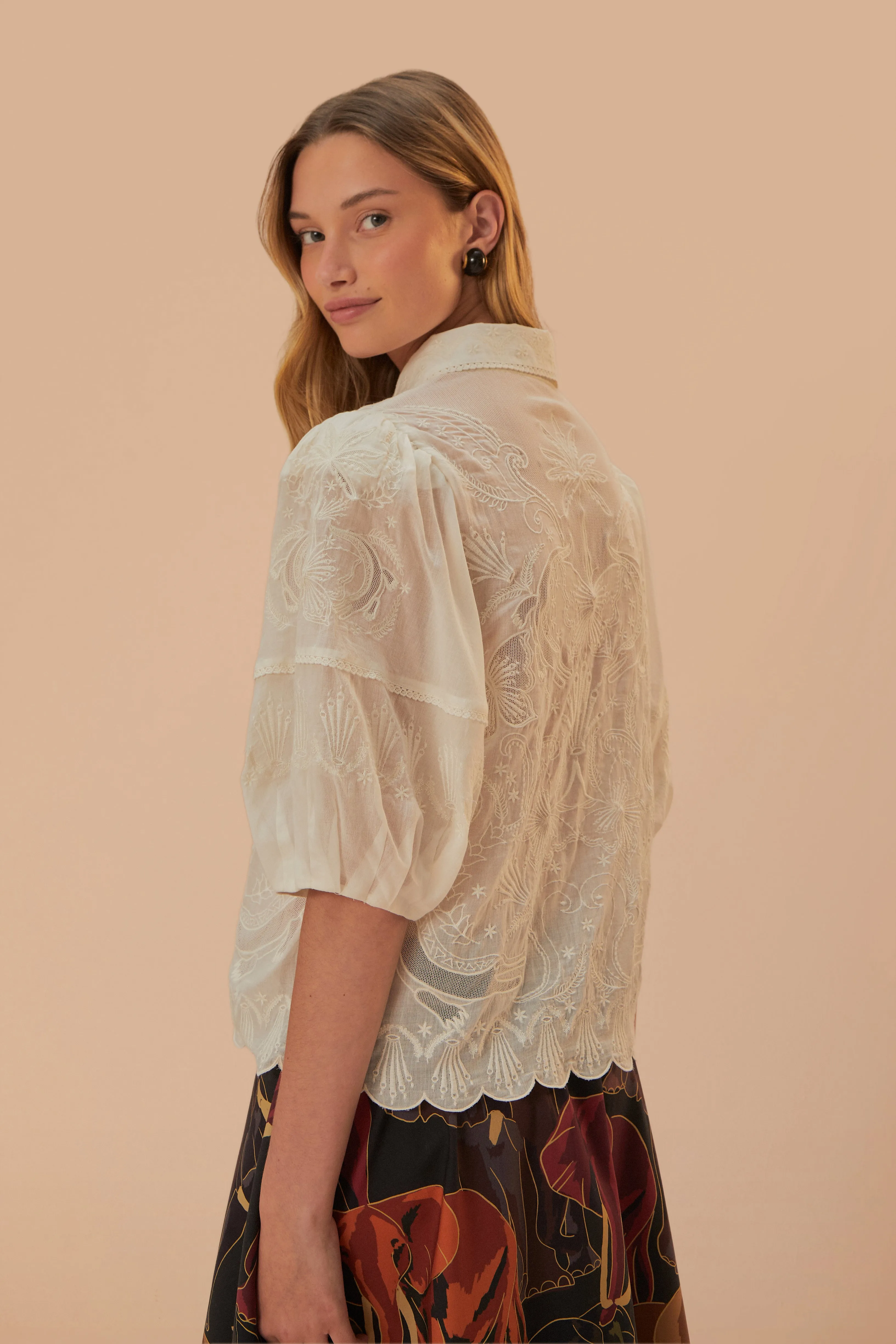 Embroidered White Short Sleeve Blouse