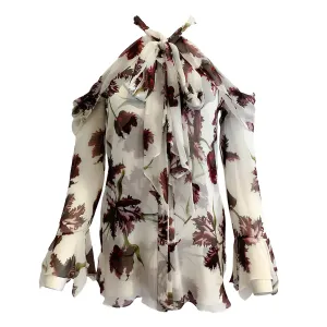 ERDEM White Cold Shoulder Floral Print Blouse