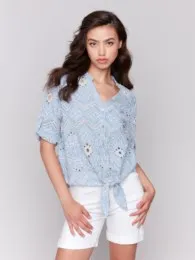 EYELET SHIRT WITH FRONT TIE