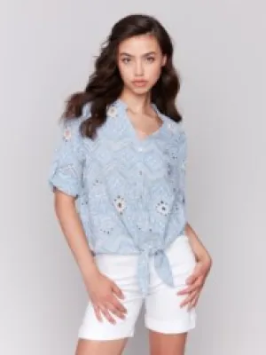 EYELET SHIRT WITH FRONT TIE