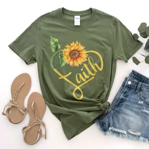 Faith Sunflower Tee Shirts For Women - Christian Shirts for Women - Religious Tee Shirts