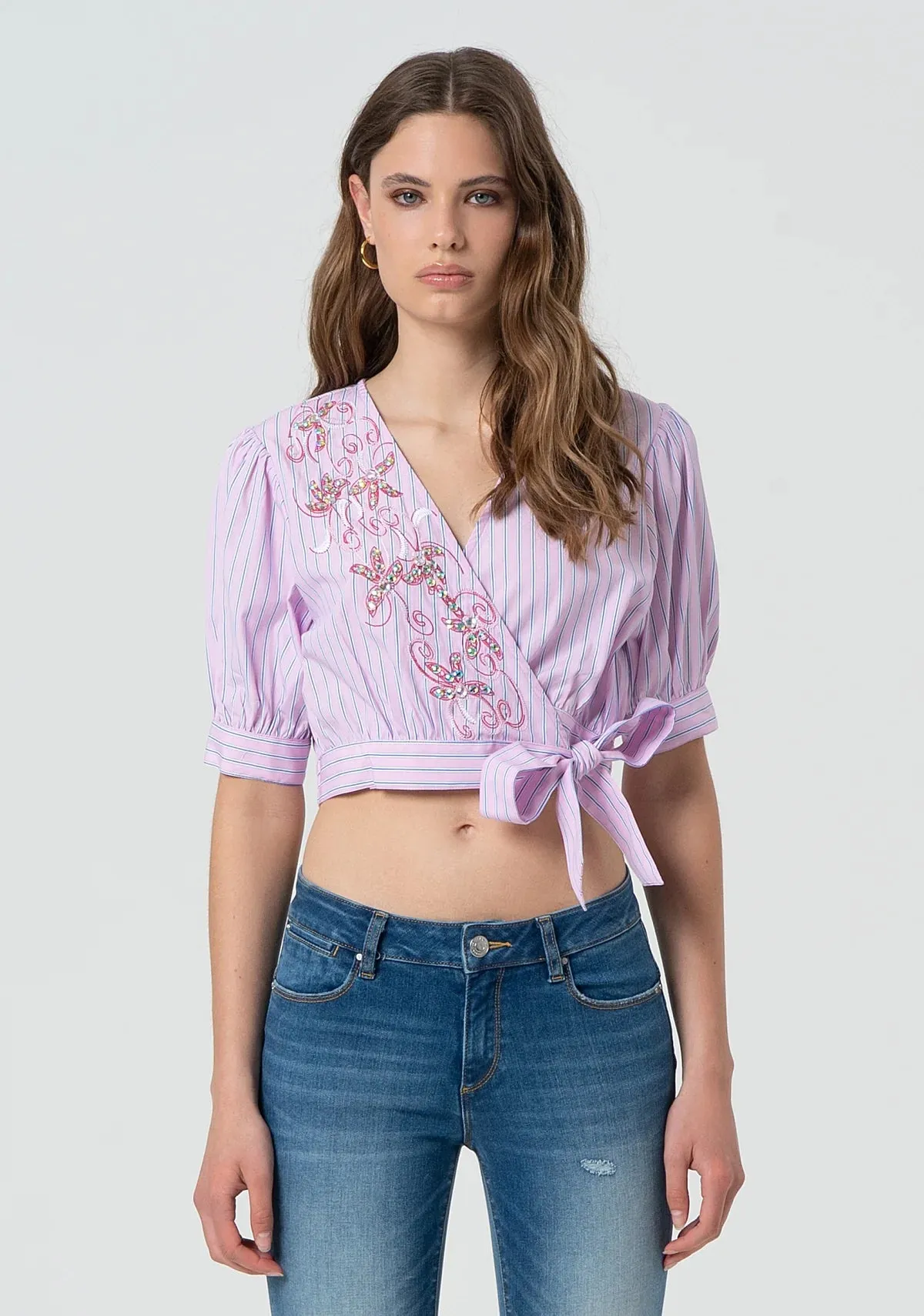 FCM-FR25ST1006W6 STRIPED ROSE WRAP BLOUSE