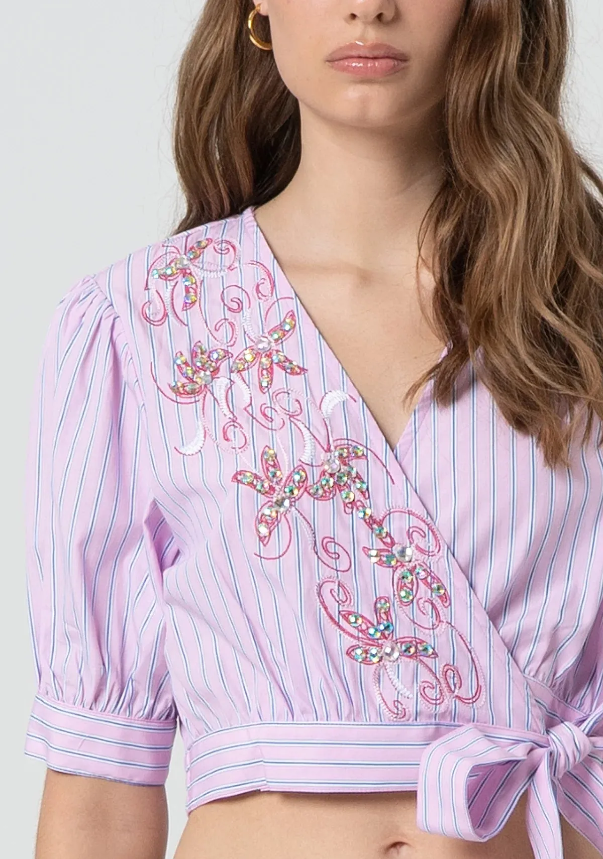 FCM-FR25ST1006W6 STRIPED ROSE WRAP BLOUSE