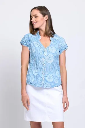 Foil Infamous Crush Cap Sleeve Shirt | Hydra Blue