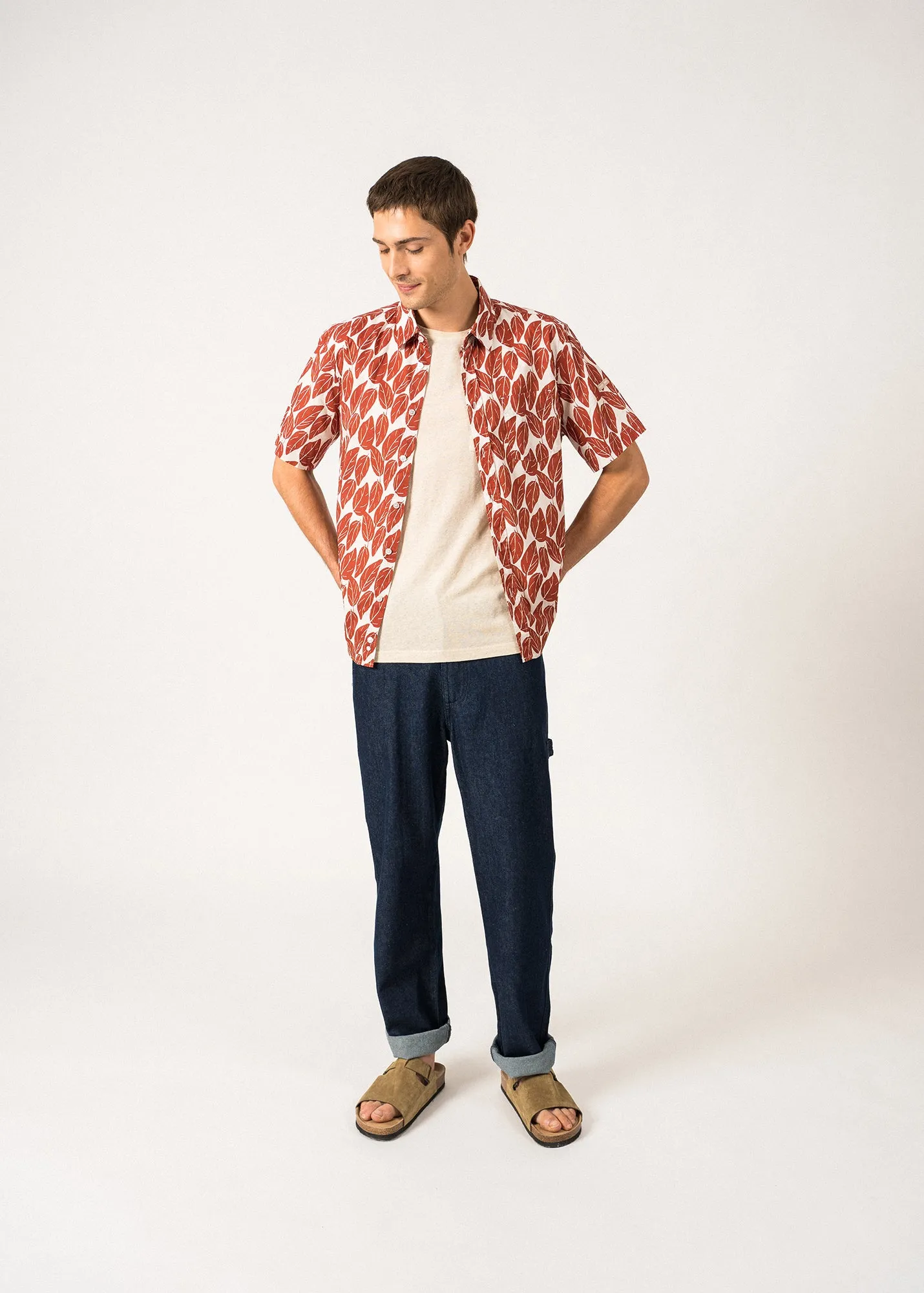 Franck Patterned Shirt  short sleeves (TERRA FEUILLE)