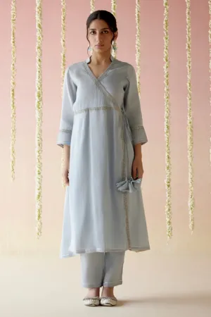 Glory Blue Tissue Angarakha with Narrow Pants