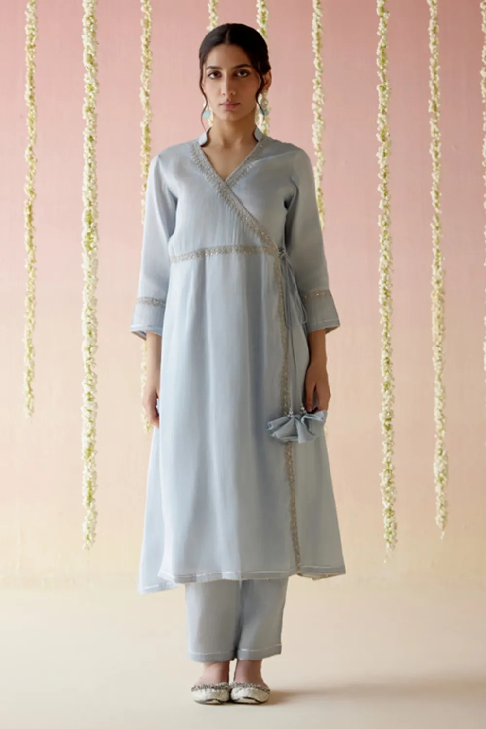 Glory Blue Tissue Angarakha with Narrow Pants
