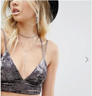 Gray Spaghetti Strap Velvet Sexy Short Crop Tops