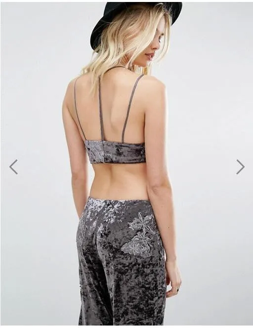 Gray Spaghetti Strap Velvet Sexy Short Crop Tops