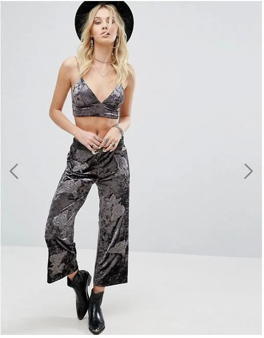 Gray Spaghetti Strap Velvet Sexy Short Crop Tops