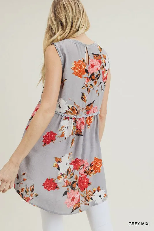 Grey Floral Tank