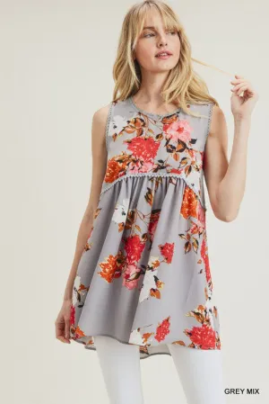 Grey Floral Tank