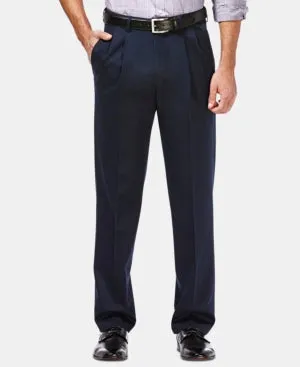 Haggar Mens Classic fit Casual Khaki Pants 44 / 32 Blue Solid