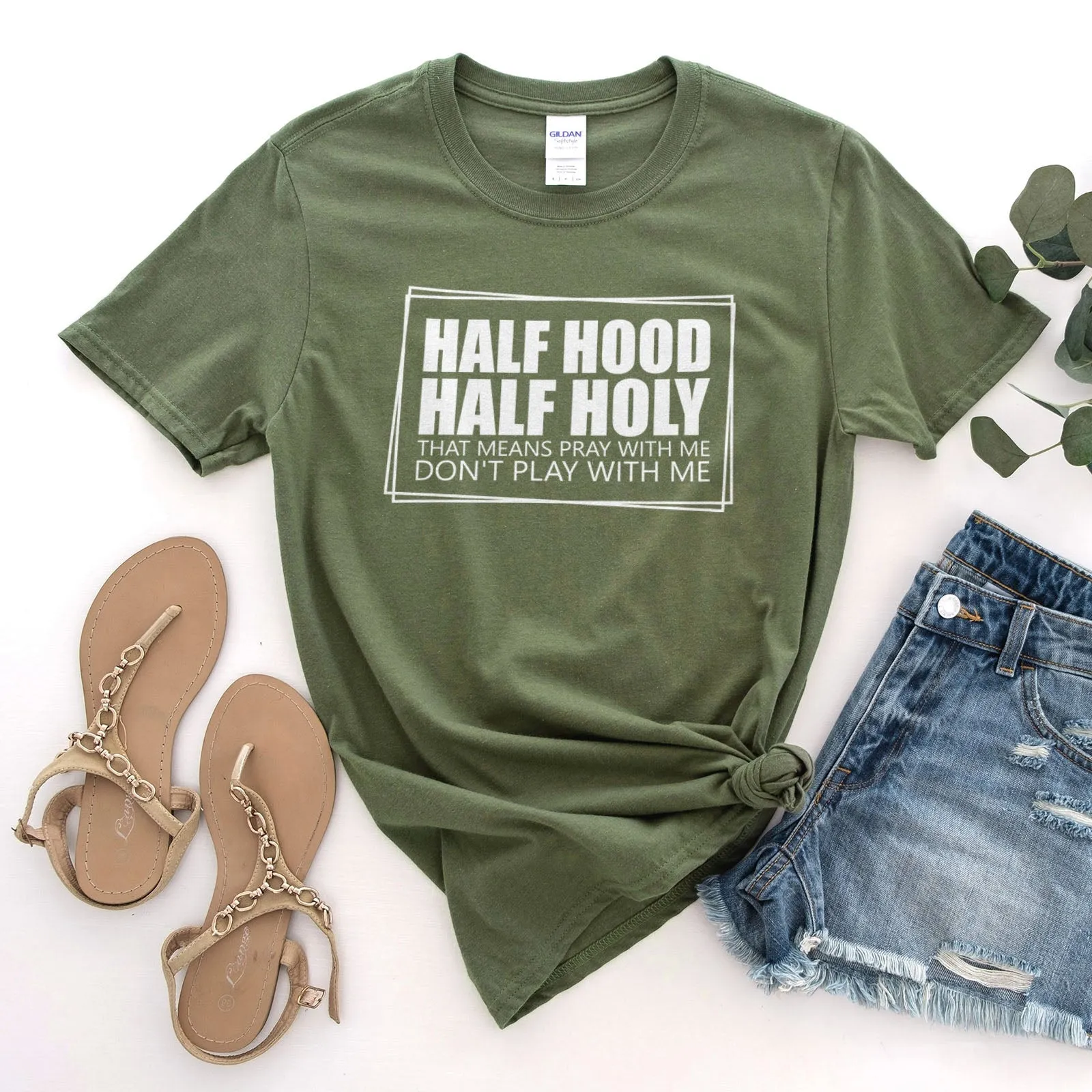 Half Hood Half Holy Tee Shirts For Women - Christian Shirts for Women - Religious Tee Shirts