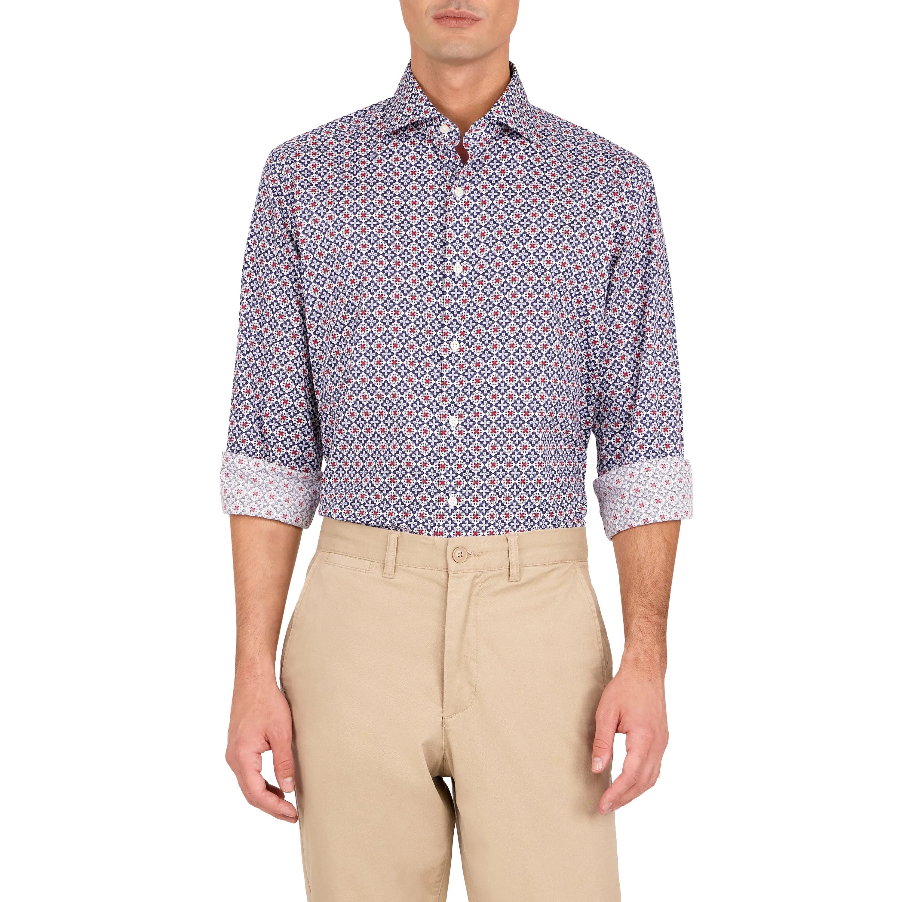 Havana '32 Navy & Red Geometric Print Sport Shirt