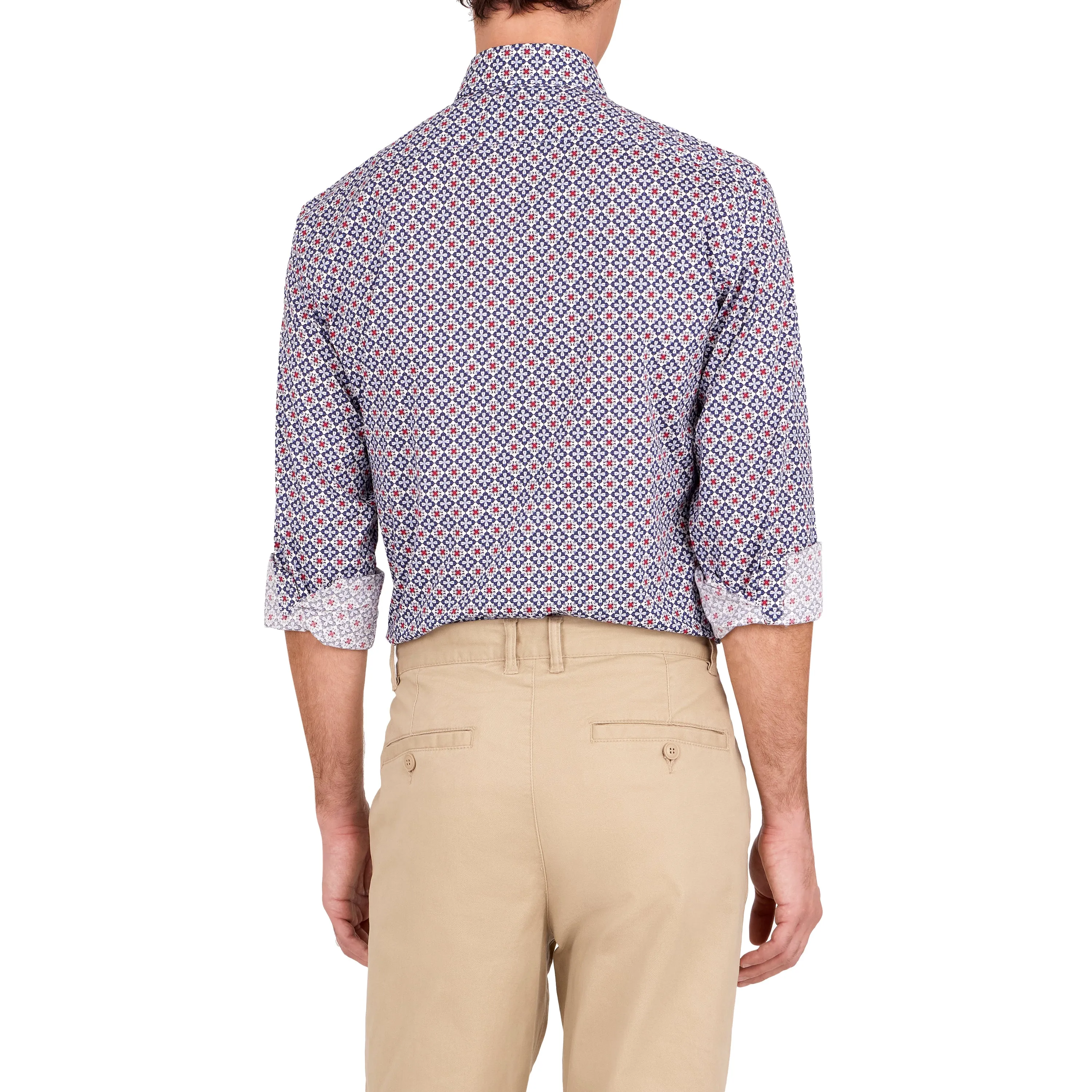 Havana '32 Navy & Red Geometric Print Sport Shirt