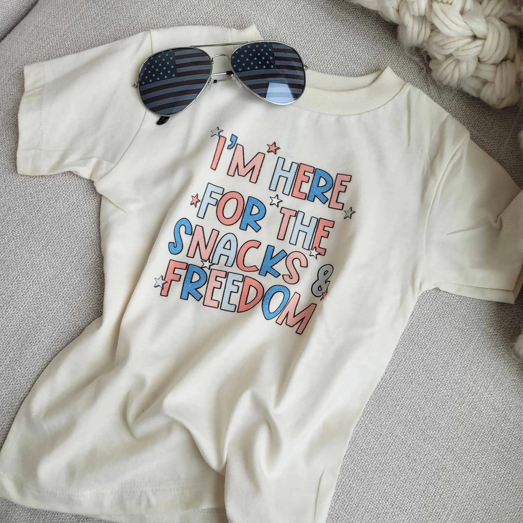 Here For The Snacks & Freedom Kids Graphic Tee | Natural