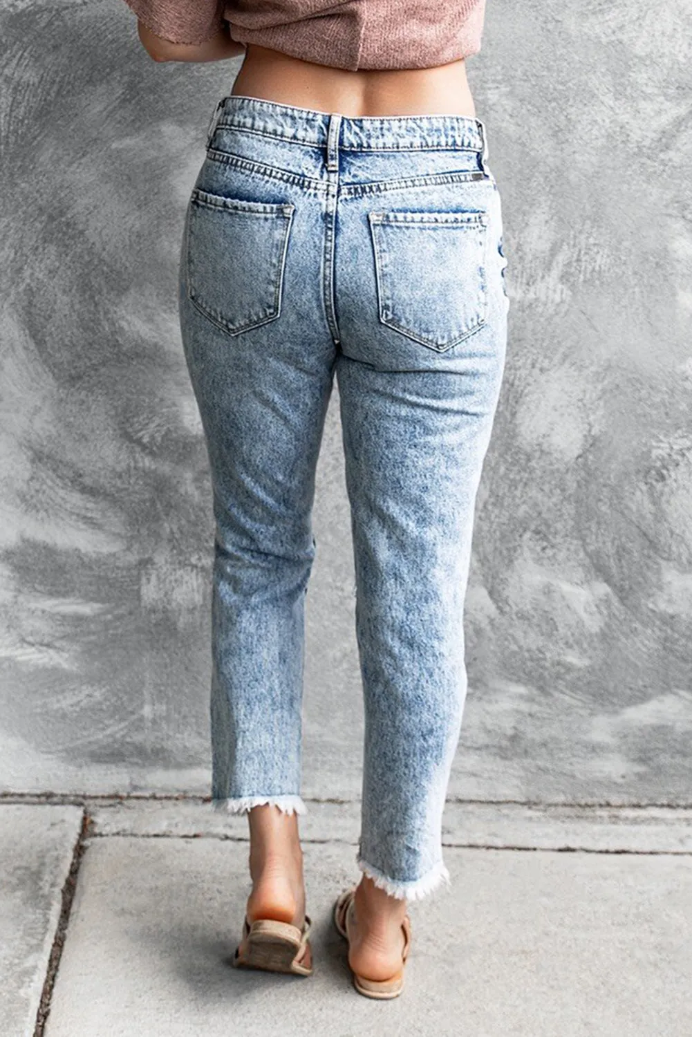 High Rise Distressed Wash Slim-fit Jeans